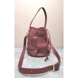 Lia Numa Italian Leather Woven Basket Weave Burgundy Wine Bucket Bag